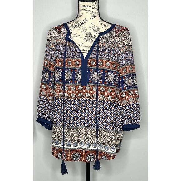 Daniel Rainn (S) Wilcox Tie Neck Blouse - Stitch Fix 3/4 Sleeve Tassel Boho Top - Picture 12 of 12